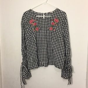 2/$15 hippie laundry Gingham Bell-Sleeve Blouse